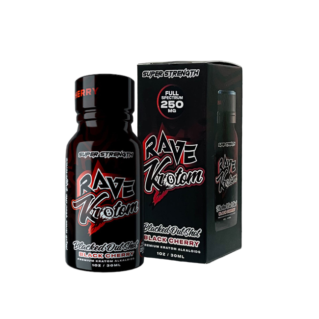 RAVE KRATOM BLACKED OUT SHOT 1OZ - BLACK CHERRY (FULL SPECTRUM, 250MG)