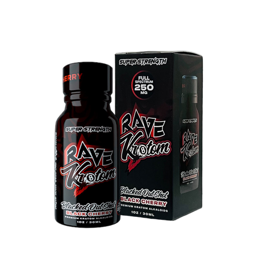 RAVE KRATOM BLACKED OUT SHOT 1OZ - BLACK CHERRY (FULL SPECTRUM, 250MG)