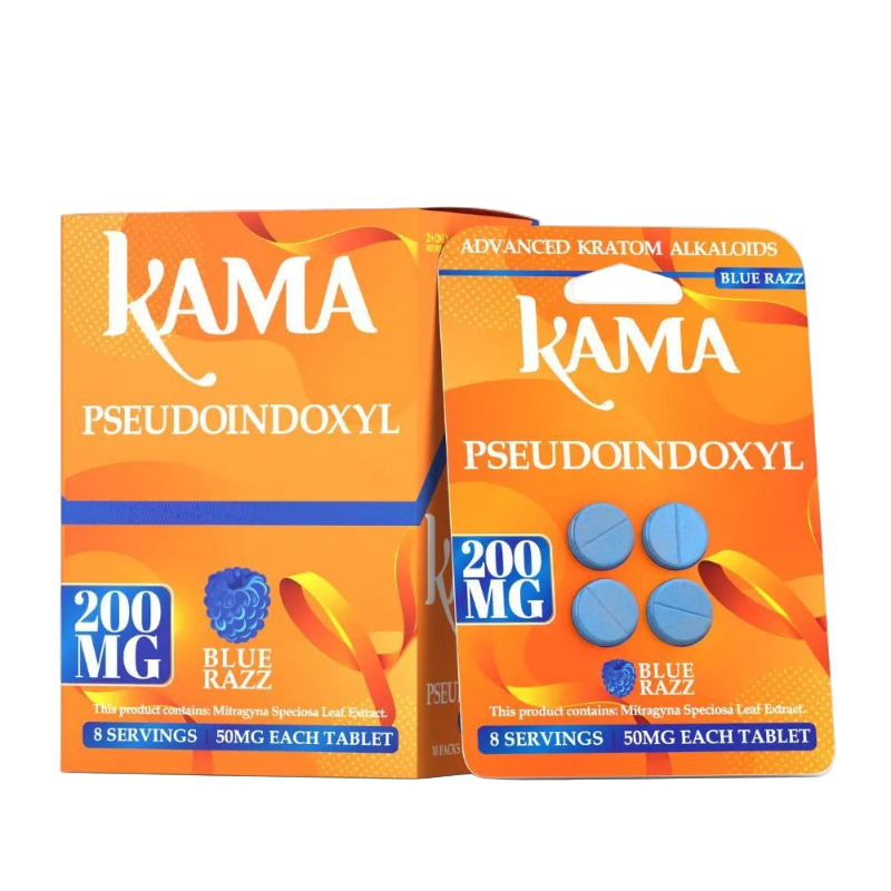 Two packages of Kama Pseudoindoxyl Blue Razz flavor on a white background