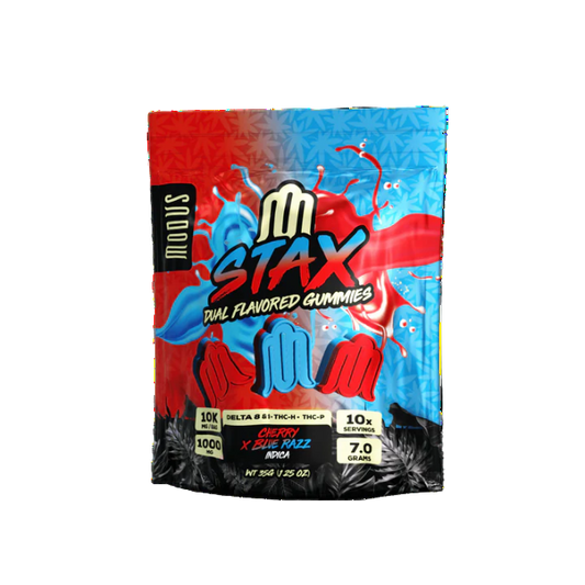 Modus Stax Dual Flavored Delta 8 & 9 + THC-H + THC-P 10000mg Gummies Cherry x Blue Razz Indica