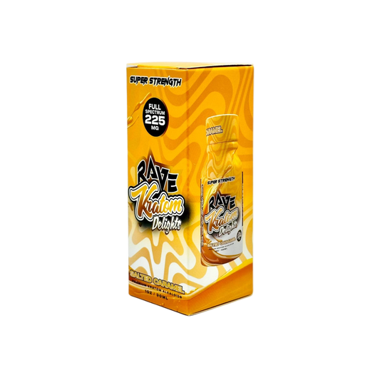 RAVE KRATOM BLACKED OUT SHOT 1OZ - SALTED CARAMEL (FULL SPECTRUM, 225MG)