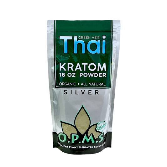 O.P.M.S. SILVER KRATOM POWDER 16OZ - THAI GREEN VEIN - Seven Tech