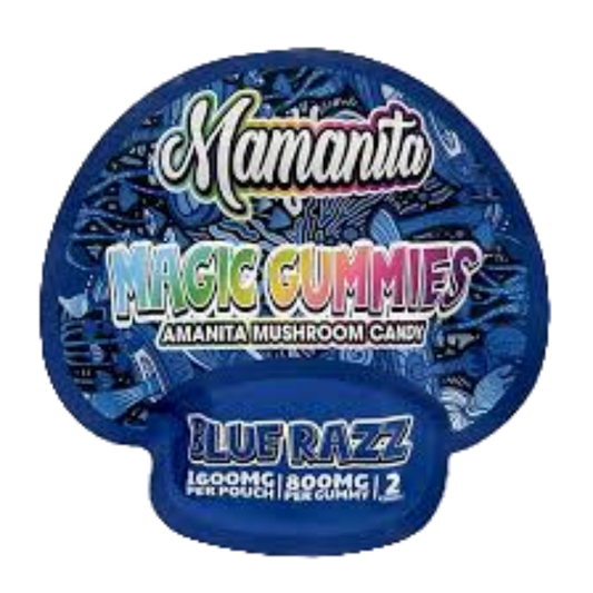 Mamanita Blue Razz Magic Gummies Mushroom Candy 2pcs 800mg 1600mg Per Pkg