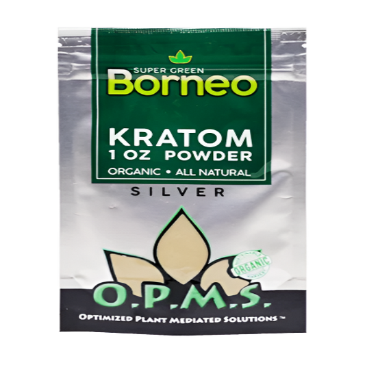 O.P.M.S. SILVER KRATOM POWDER 1OZ - BORNEO SUPER GREEN VEIN - Seven Tech