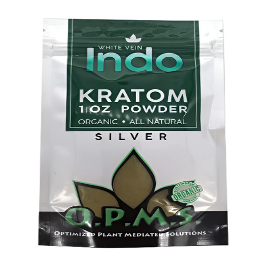 O.P.M.S. SILVER KRATOM POWDER 1OZ - INDO WHITE VEIN - Seven Tech