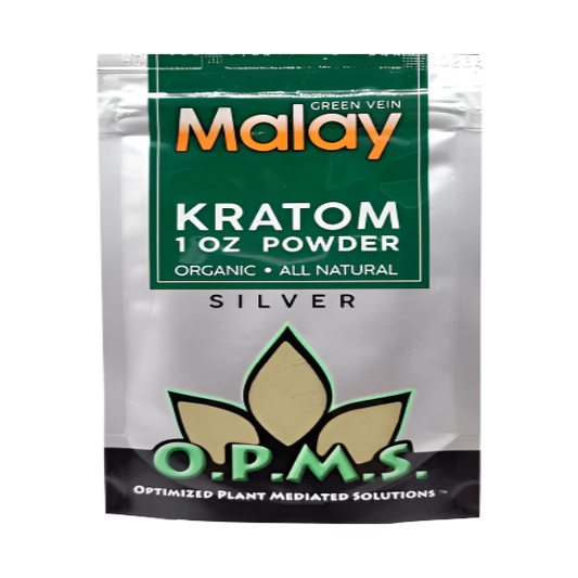 O.P.M.S. SILVER KRATOM POWDER 1OZ - MALAY GREEN VEIN - Seven Tech