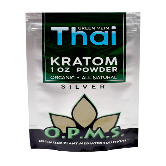 O.P.M.S. SILVER KRATOM POWDER 1OZ - THAI GREEN VEIN - Seven Tech
