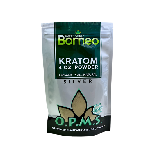 O.P.M.S. SILVER KRATOM POWDER 4OZ - BORNEO SUPER GREEN VEIN - Seven Tech