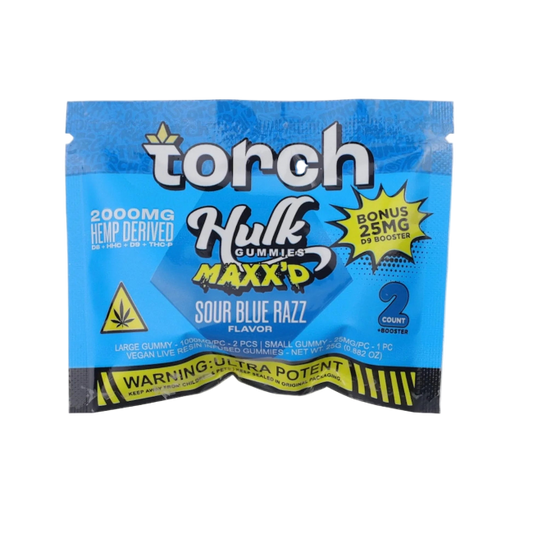 Torch Hulk Gummies Maxx’d 2000mg + 25mg D9 Booster 3ct Sour Blue Razz