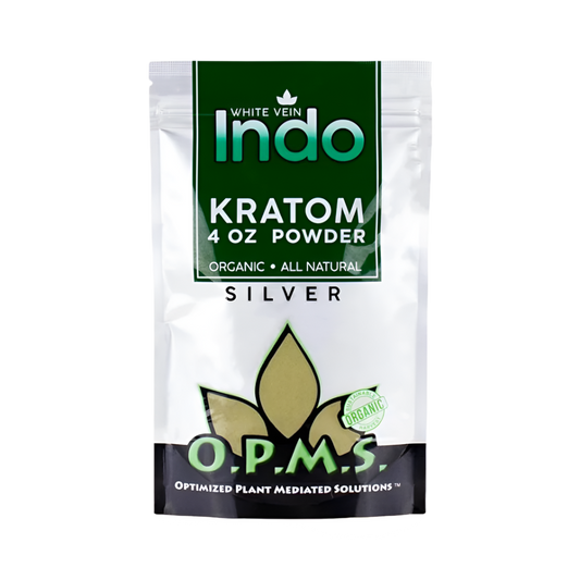 O.P.M.S. SILVER KRATOM POWDER 4OZ - INDO WHITE VEIN - Seven Tech