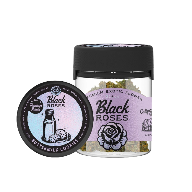 Black Roses Premium Exotic THC-A Flower 3.5g Jar Buttermilk Cookies Hybrid