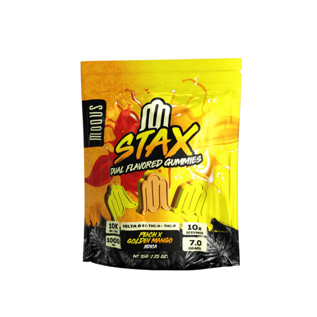 Modus Stax Dual Flavored Delta 8 & 9 + THC-H + THC-P 10000mg Gummies Peach x Golden Mango Indica - Seven Tech