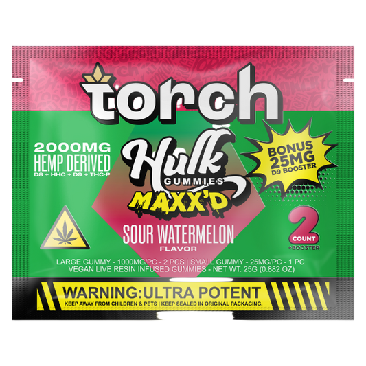 Torch Hulk Gummies Maxx’d 2000mg + 25mg D9 Booster 3ct Sour Watermelon