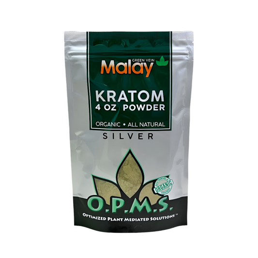 O.P.M.S. SILVER KRATOM POWDER 4OZ - MALAY GREEN VEIN - Seven Tech
