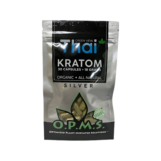 O.P.M.S. SILVER KRATOM CAPSULES 30CT / 18G / 0.63OZ - THAI GREEN VEIN - Seven Tech