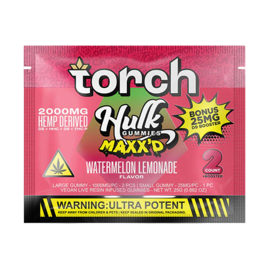 Torch Hulk Gummies Maxx’d 2000mg + 25mg D9 Booster 3ct Watermelon Lemonade