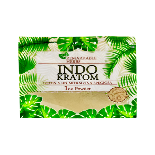 REMARKABLE HERBS KRATOM POWDER 1OZ - INDO GREEN VEIN - Seven Tech