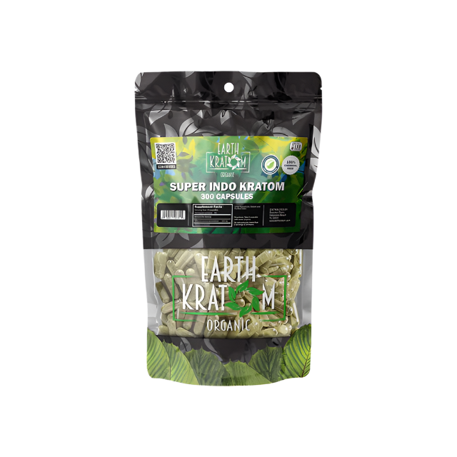EARTH KRATOM CAPSULES 300CT - INDO SUPER GREEN VEIN - Seven Tech