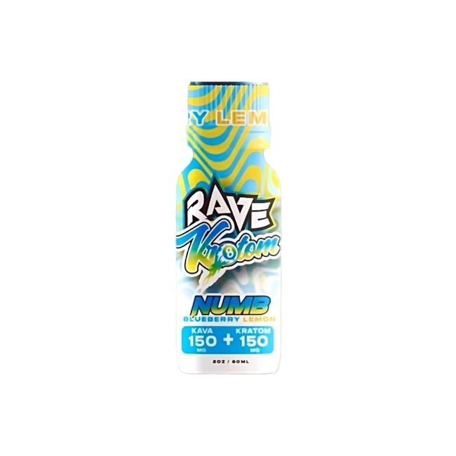 RAVE KRATOM NUMB 2OZ - BLUEBERRY LEMON (KAVA 150MG + KRATOM 150MG)