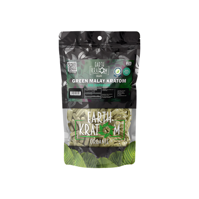 EARTH KRATOM CAPSULES 300CT - MALAY GREEN VEIN - Seven Tech