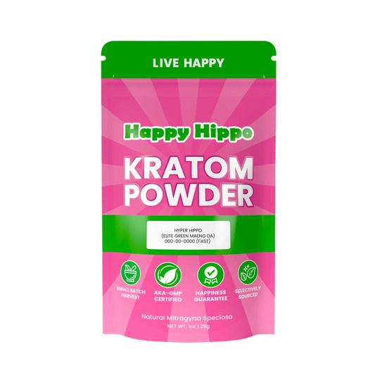 HAPPY HIPPO KRATOM POWDER 1123G / 4OZ - HYPER HIPPO / MAENG DA GREEN VEIN - Seven Tech