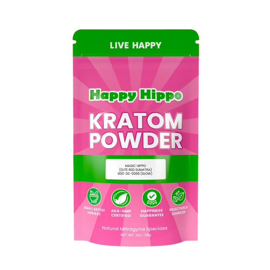 HAPPY HIPPO KRATOM POWDER 1123G / 4OZ - MAGIC HIPPO / SUMATRA RED VEIN - Seven Tech