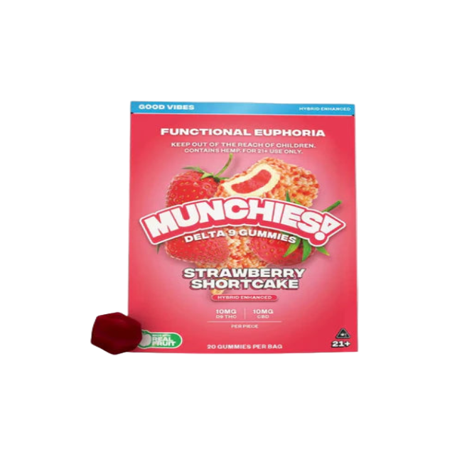 DELTA MUNCHIES FUNCTIONAL EUPHORIA DELTA 9 BOOSTED GUMMIES - STRAWBERRY SHORTCAKE HYBRID - GOOD VIBES 20CT