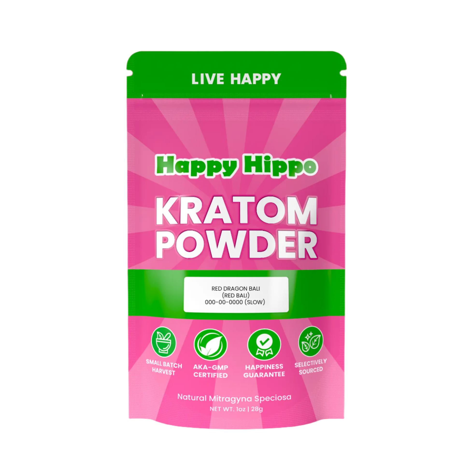 HAPPY HIPPO KRATOM POWDER 1123G / 4OZ - RED DRAGON BALI / BALI RED VEIN - Seven Tech