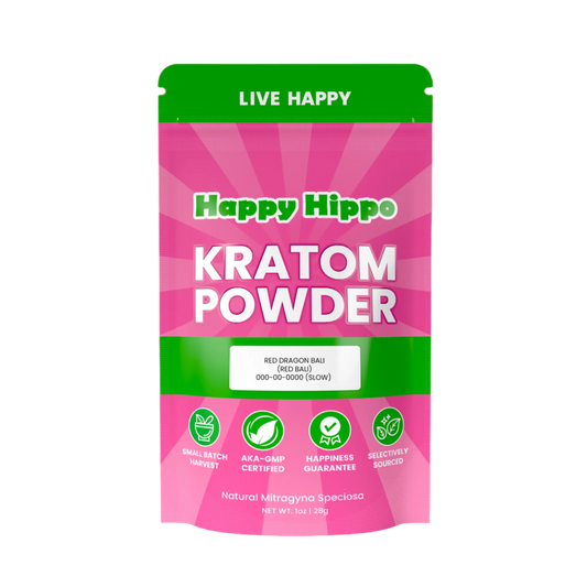 HAPPY HIPPO KRATOM POWDER 1123G / 4OZ - RED DRAGON BALI / BALI RED VEIN - Seven Tech