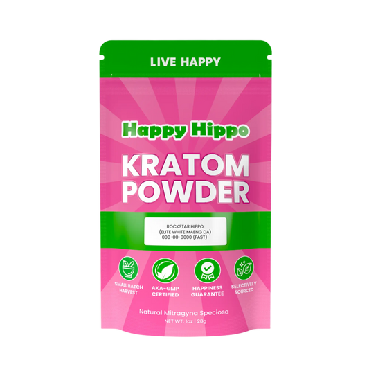 HAPPY HIPPO KRATOM POWDER 1123G / 4OZ - ROCKSTAR HIPPO / MAENG DA WHITE VEIN - Seven Tech
