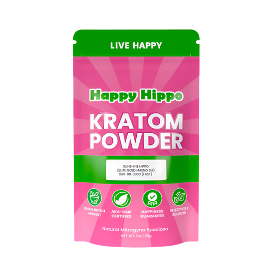HAPPY HIPPO KRATOM POWDER 1123G / 4OZ - SUNSHINE HIPPO / MAENG DA YELLOW VEIN - Seven Tech