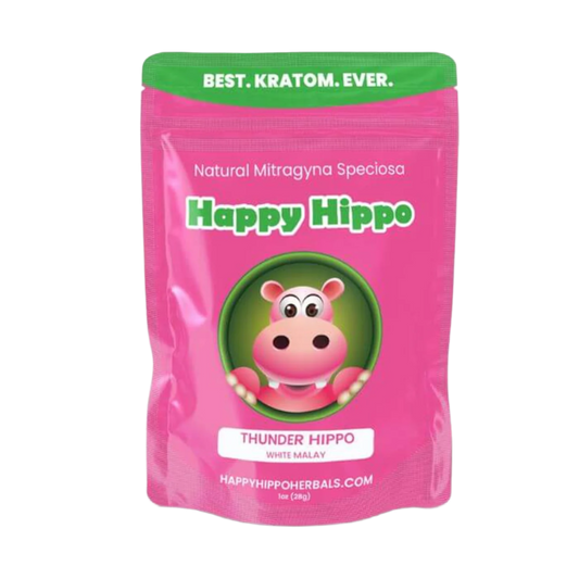 HAPPY HIPPO KRATOM POWDER 1123G / 4OZ - THUNDER HIPPO / MALAY WHITE VEIN - Seven Tech