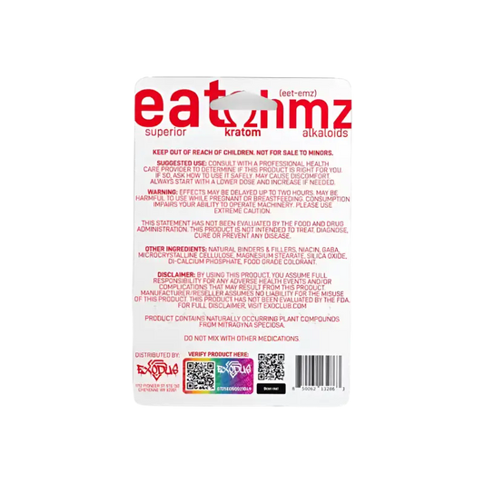 Back label of an Eat Nimz food product package showing ingredients and product information.