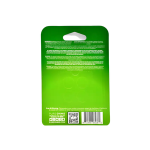 Green retail product packaging card with a hanging hole and QR code.