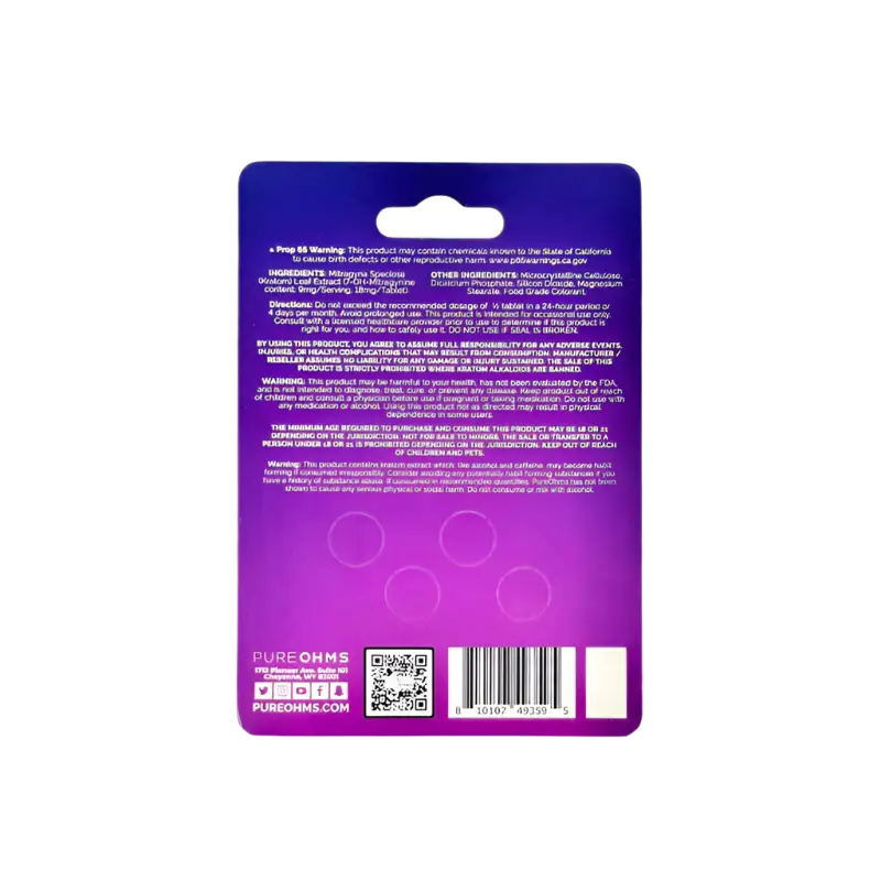 Purple retail product packaging card with text and a QR code on the back.