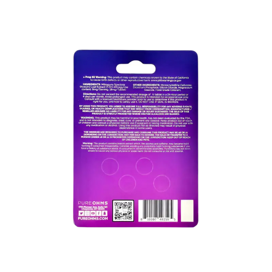 Purple retail product packaging card with text and a QR code on the back.