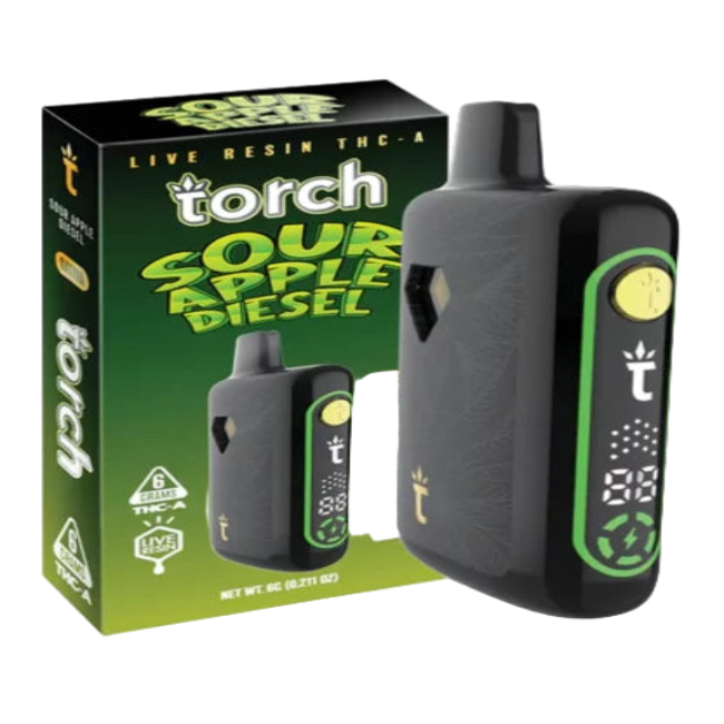 Torch Live Resin THC-A 6g Disposable Sour Apple Diesel Sativa