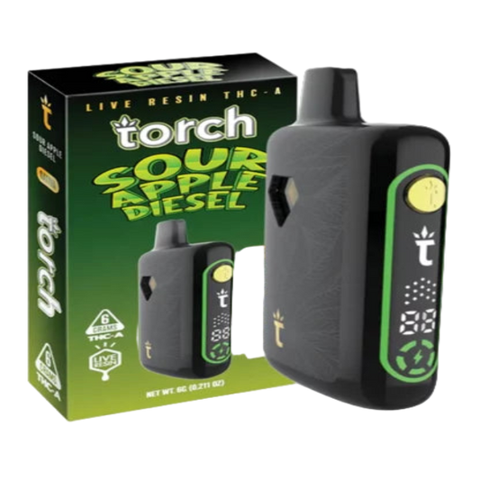 Torch Live Resin THC-A 6g Disposable Sour Apple Diesel Sativa