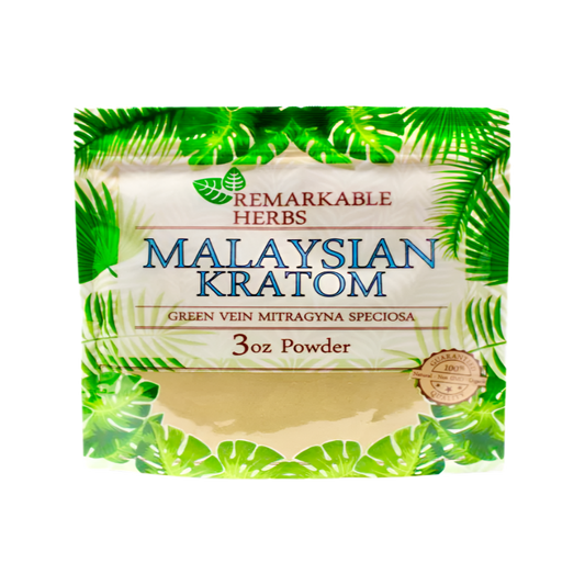 REMARKABLE HERBS KRATOM POWDER 3OZ - MALAYSIAN GREEN VEIN - Seven Tech