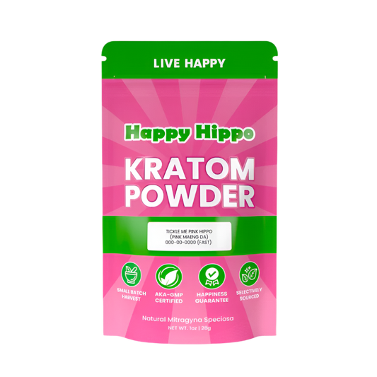 HAPPY HIPPO KRATOM POWDER 227G / 8OZ - TICKLE ME PINK HIPPO / MAENG DA WHITE VEIN / MAENG DA RED VEIN - Seven Tech