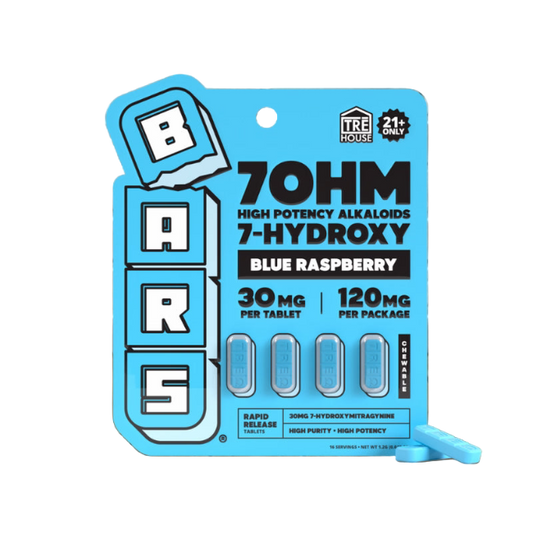 TRE House BARS 7-Hydroxy Blue Raspberry 120mg 4ct 30mg Per Tablet