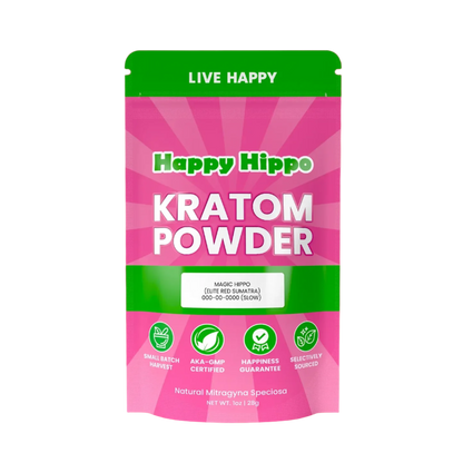 HAPPY HIPPO KRATOM POWDER 500G / 17.6OZ - MAGIC HIPPO / SUMATRA RED VEIN - Seven Tech