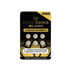 Pure Ohms Black 7-hydroxymitragynine tablets.