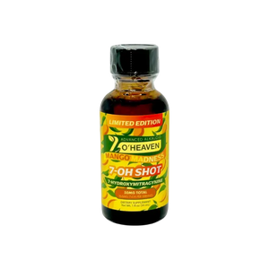 Mango-flavored 7-OH shot in a bottle.