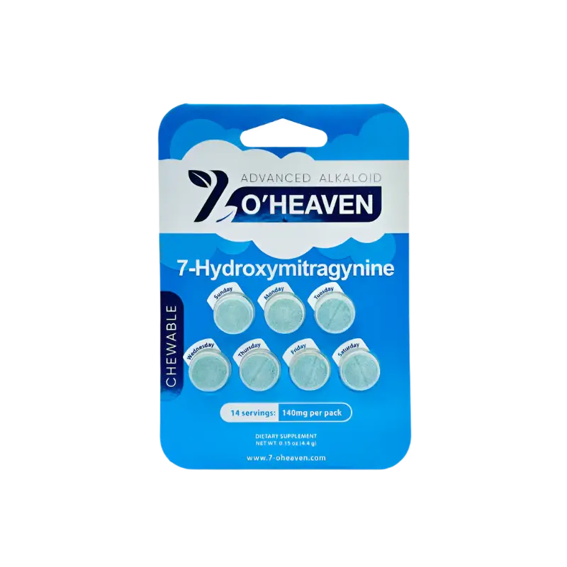 Packaged 7-hydroxymitragynine chewable tablets.