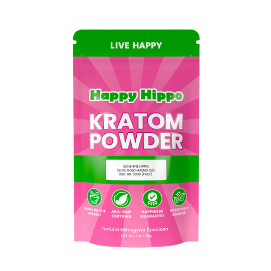 HAPPY HIPPO KRATOM POWDER 500G / 17.6OZ - SUNSHINE HIPPO / MAENG DA YELLOW VEIN - Seven Tech