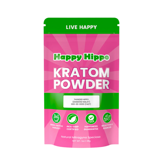 HAPPY HIPPO KRATOM POWDER 500G / 17.6OZ - THUNDER HIPPO / MALAY WHITE VEIN - Seven Tech