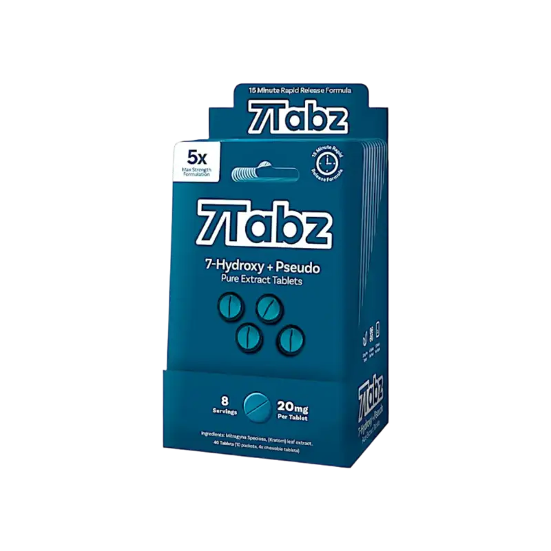 Blue product box labeled ’7Tabz’ containing hydroxy pendula tablets.