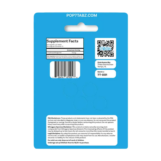 Blue product packaging card with a QR code and supplement facts label.