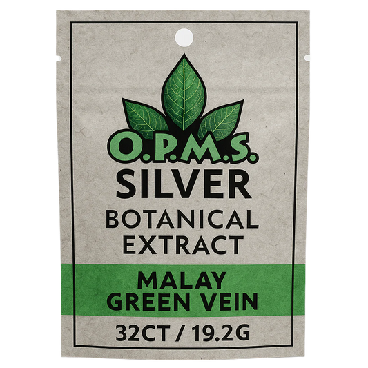 O.P.M.S. SILVER BOTANICAL EXTRACT CAPSULES 32CT / 19.2G - MALAY GREEN VEIN - Seven Tech